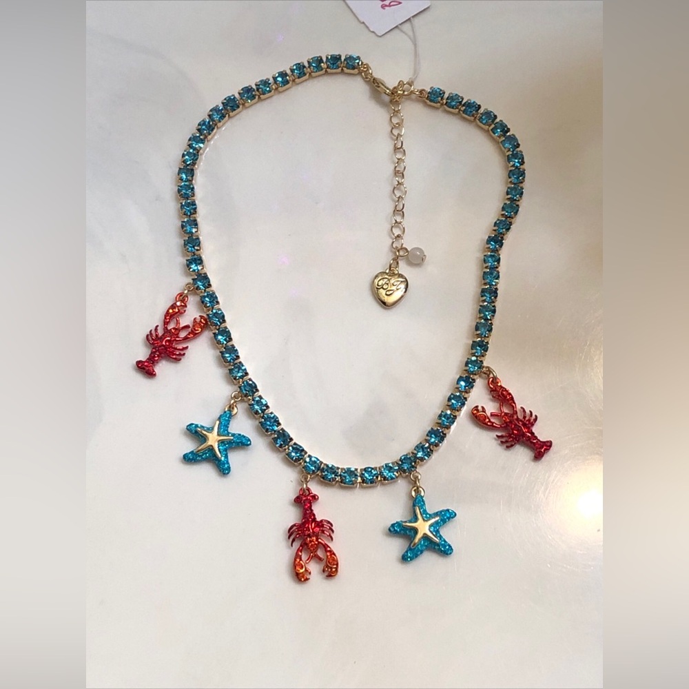 Betsey Johnson Mermaid Jewels Crystal Tennis Necklace Lobster & Starfish NWT - Picture 10 of 12